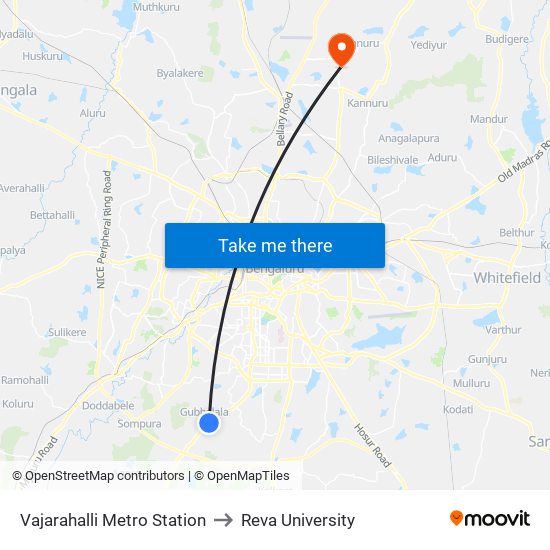Vajarahalli Metro Station to Reva University map