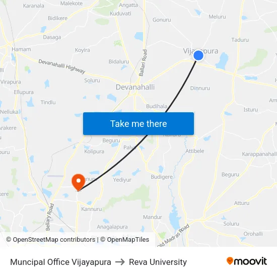 Muncipal Office Vijayapura to Reva University map