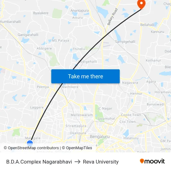 B.D.A.Complex Nagarabhavi to Reva University map
