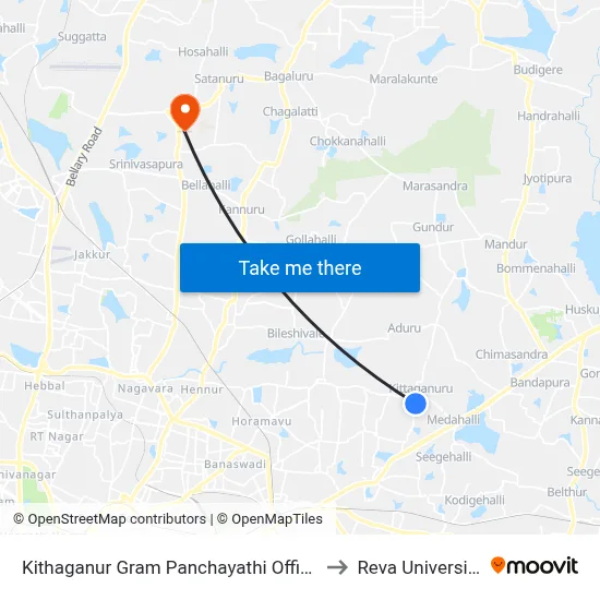 Kithaganur Gram Panchayathi Office to Reva University map