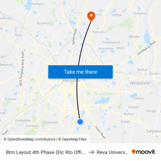 Btm Layout 4th Phase (Elc Rto Office) to Reva University map