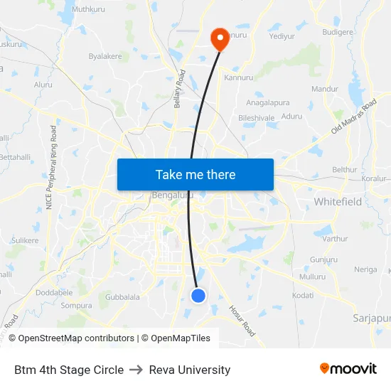 Btm 4th Stage Circle to Reva University map