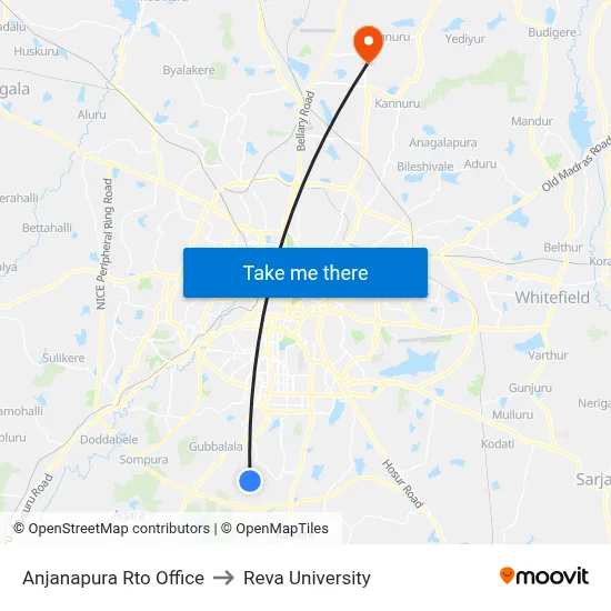 Anjanapura Rto Office to Reva University map