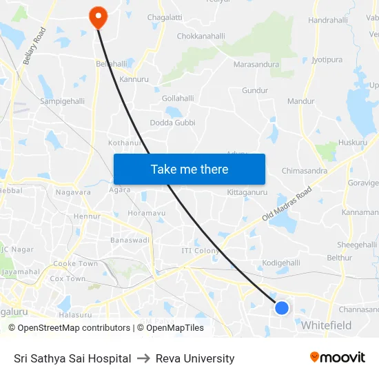 Sri Sathya Sai Hospital to Reva University map