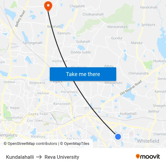 Kundalahalli to Reva University map
