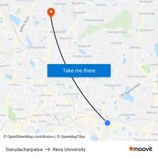 Garudacharpalya to Reva University map