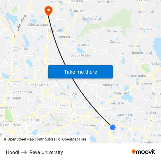 Hoodi to Reva University map