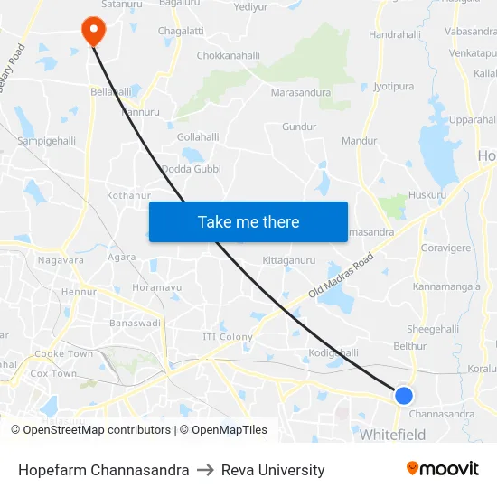 Hopefarm Channasandra to Reva University map