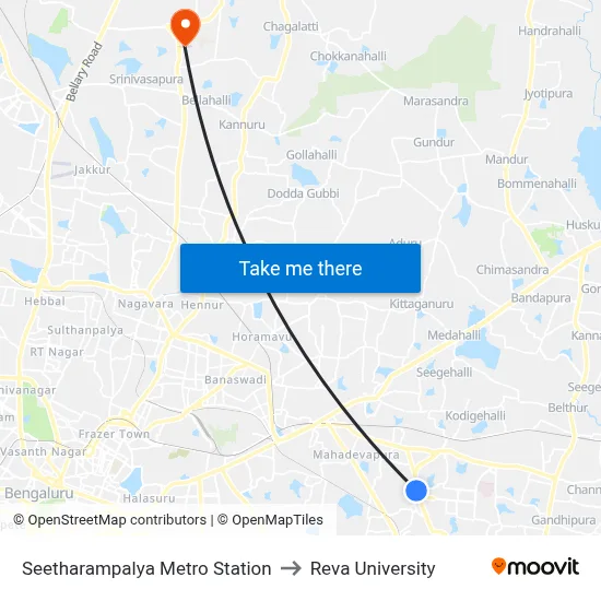 Seetharampalya Metro Station to Reva University map