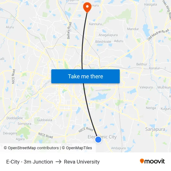 E-City - 3m Junction to Reva University map
