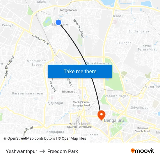 Yeshwanthpur to Freedom Park map