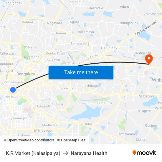K.R.Market (Kalasipalya) to Narayana Health map