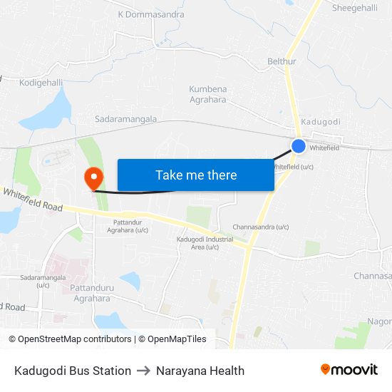 Kadugodi Bus Station to Narayana Health map