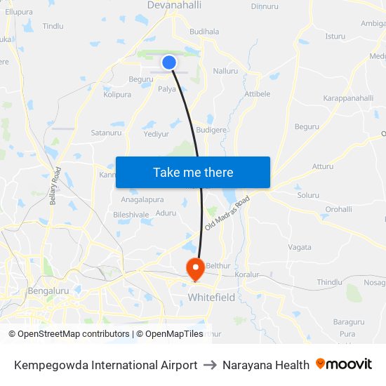 Kempegowda International Airport to Narayana Health map