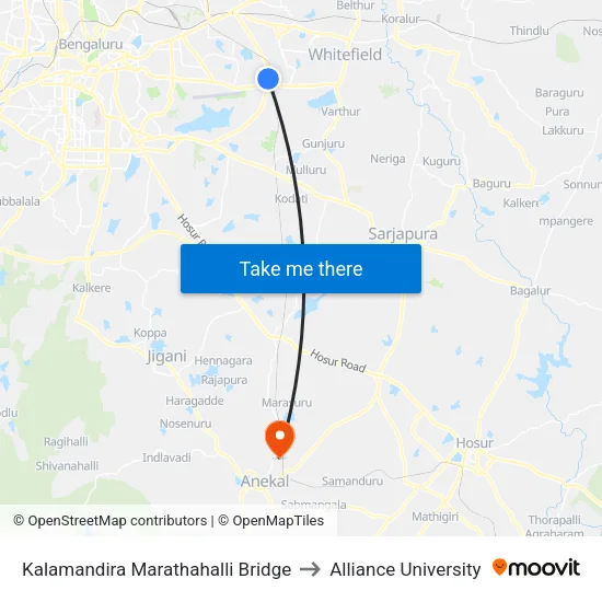 Kalamandira  Marathahalli Bridge to Alliance University map