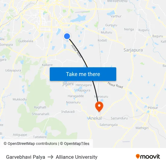 Garvebhavi Palya to Alliance University map