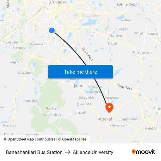 Banashankari Bus Station to Alliance University map