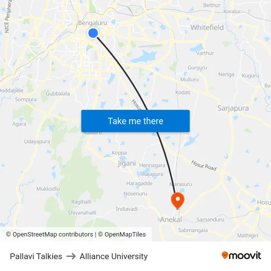 Pallavi Talkies to Alliance University map