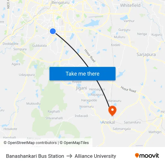 Banashankari Bus Station to Alliance University map