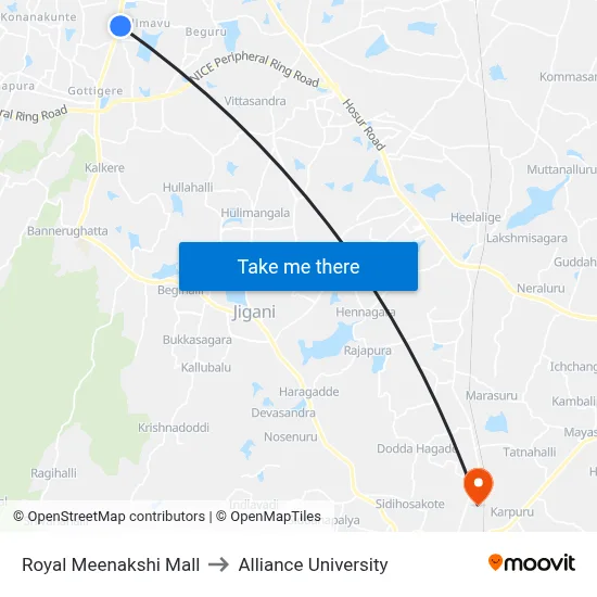 Royal Meenakshi Mall to Alliance University map