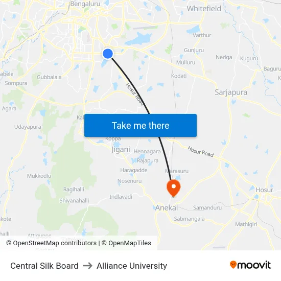 Central Silk Board to Alliance University map