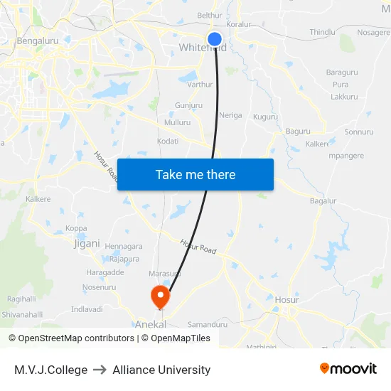 M.V.J.College to Alliance University map