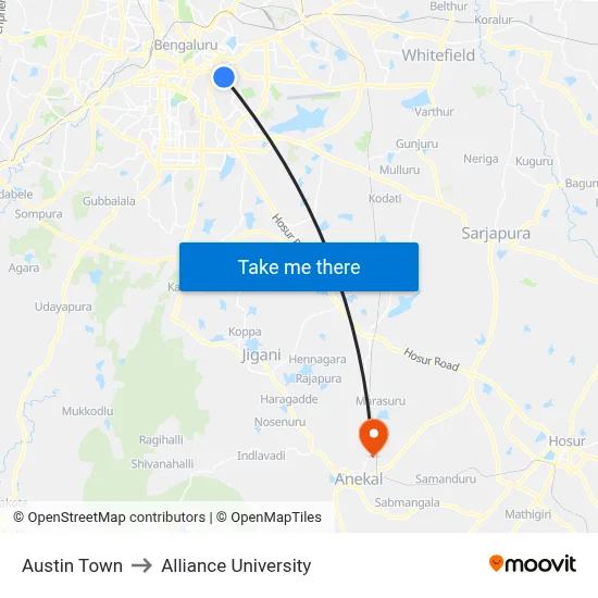 Austin Town to Alliance University map