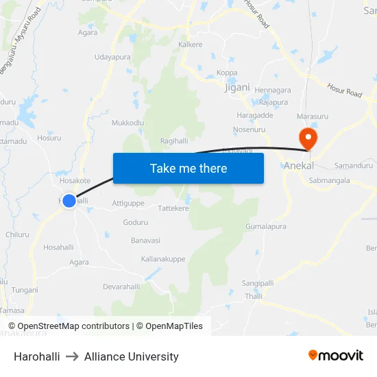 Harohalli to Alliance University map