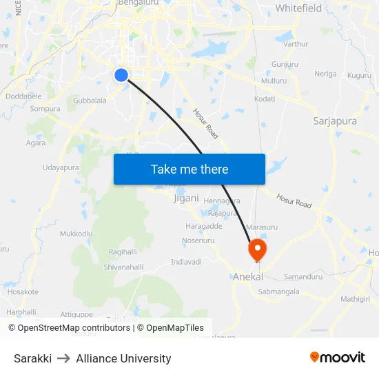 Sarakki to Alliance University map