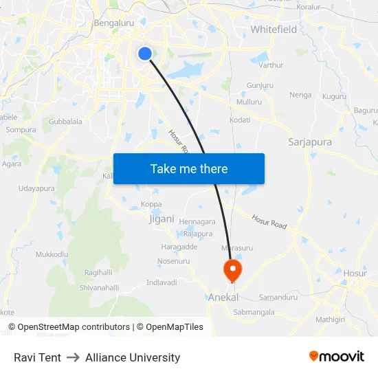 Ravi Tent to Alliance University map