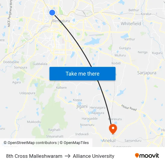 8th Cross Malleshwaram to Alliance University map