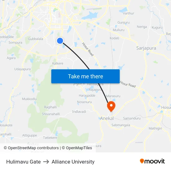 Hulimavu Gate to Alliance University map