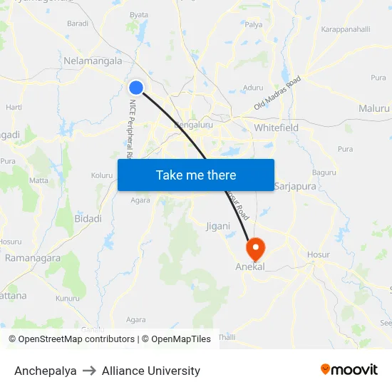 Anchepalya to Alliance University map