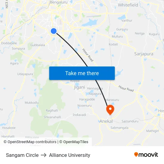 Sangam Circle to Alliance University map