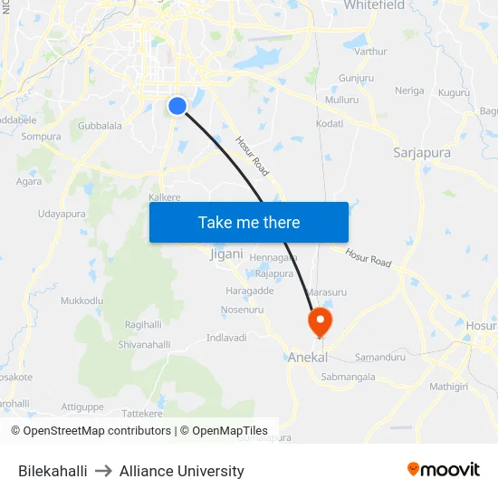 Bilekahalli to Alliance University map
