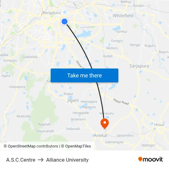 A.S.C.Centre to Alliance University map