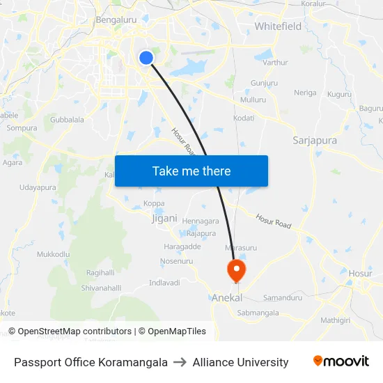 Passport Office Koramangala to Alliance University map