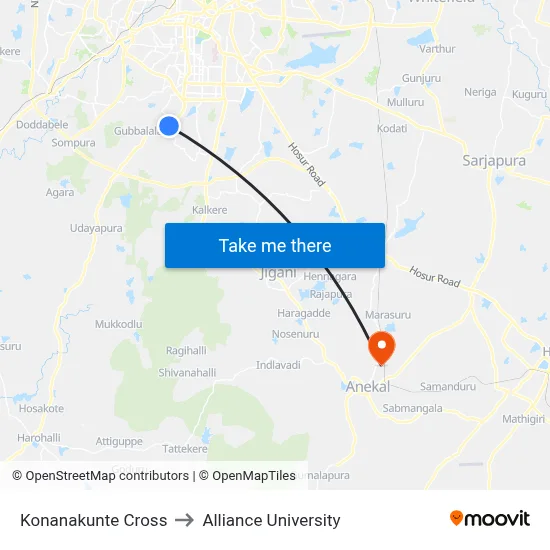 Konanakunte Cross to Alliance University map