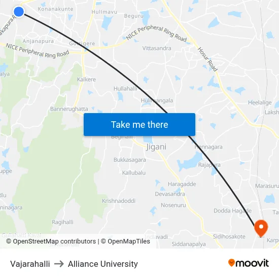 Vajarahalli to Alliance University map