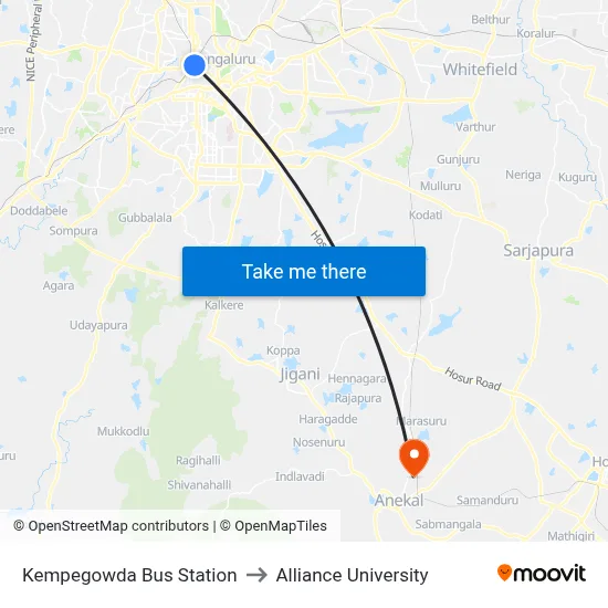 Kempegowda Bus Station to Alliance University map