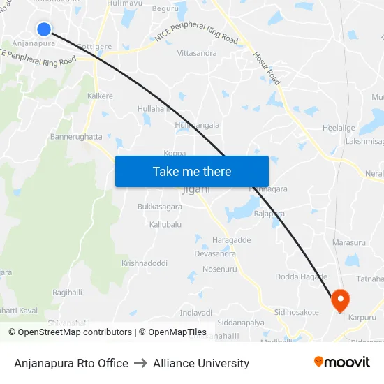 Anjanapura Rto Office to Alliance University map