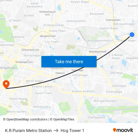 K.R.Puram Metro Station to Hcg Tower 1 map