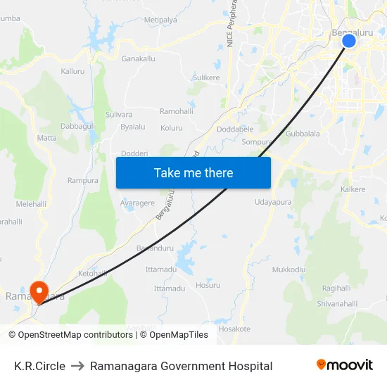 K.R.Circle to Ramanagara Government Hospital map