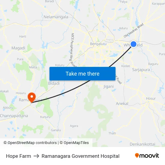 Hope Farm to Ramanagara Government Hospital map