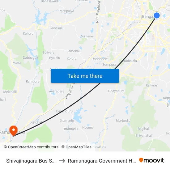 Shivajinagara Bus Station to Ramanagara Government Hospital map