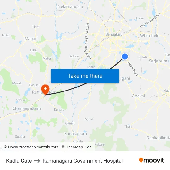 कुद्लु गेट to रामनगर सरकारी अस्पताल map