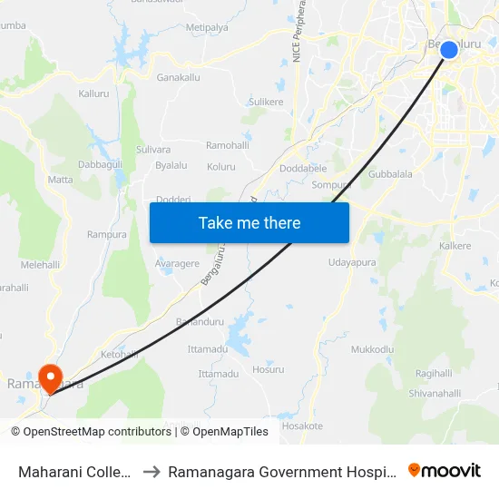 Maharani College to Ramanagara Government Hospital map