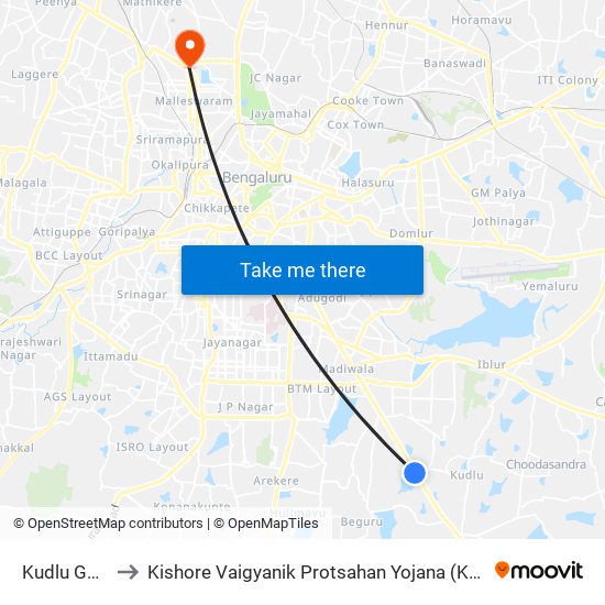 Kudlu Gate to Kishore Vaigyanik Protsahan Yojana (Kvpy) map