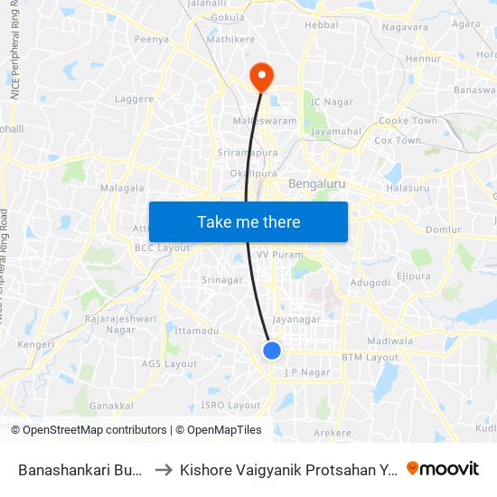 Banashankari Bus Station to Kishore Vaigyanik Protsahan Yojana (Kvpy) map