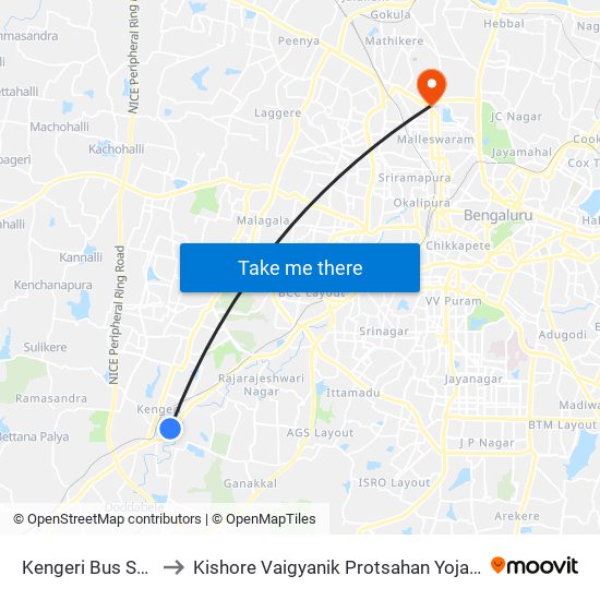 Kengeri Bus Station to Kishore Vaigyanik Protsahan Yojana (Kvpy) map
